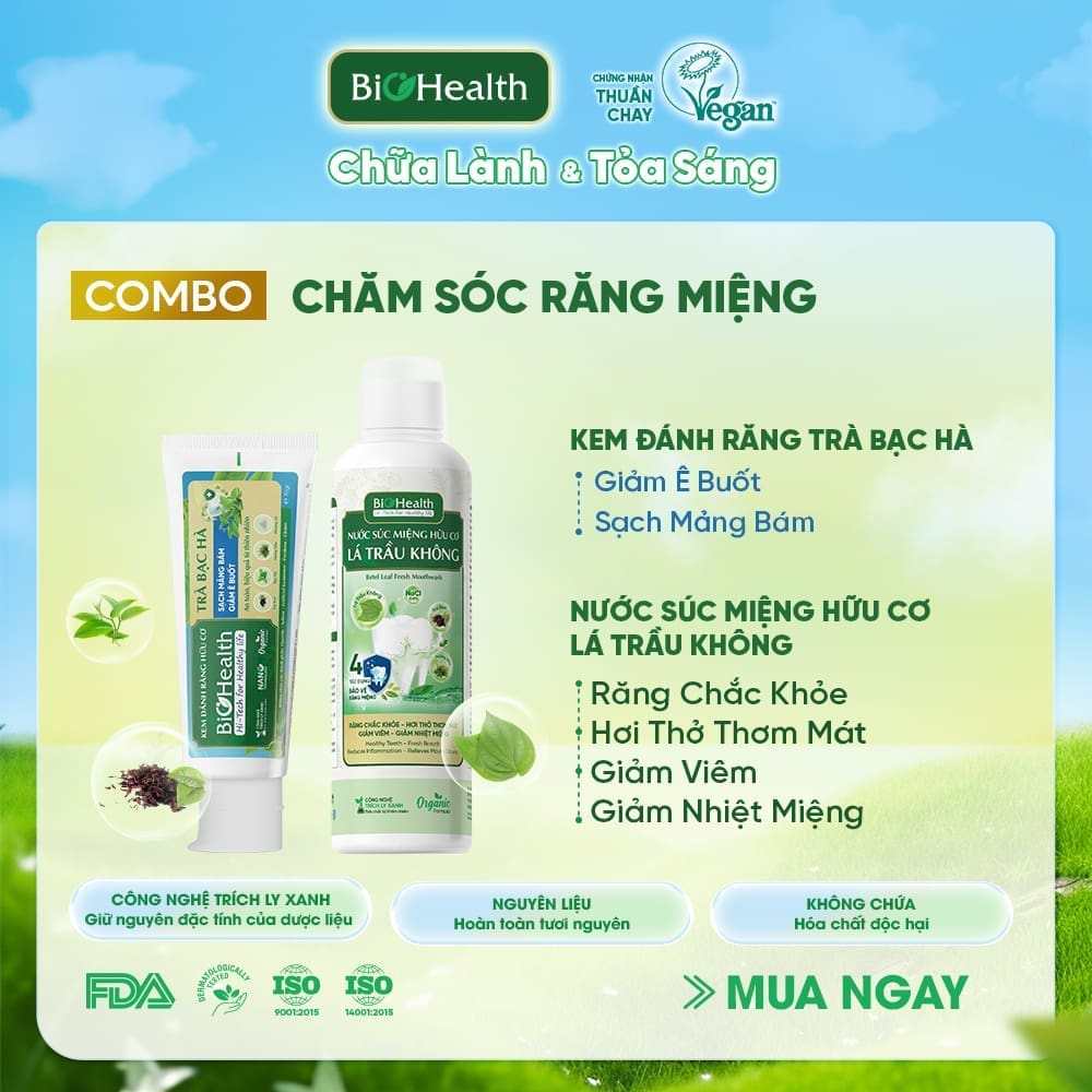 Combo Chăm Sóc Răng Miệng Thiên Nhiên BioHealth (KĐR Than Gừng 70g + Nước súc miệng Lá trầu không 250ml) 2