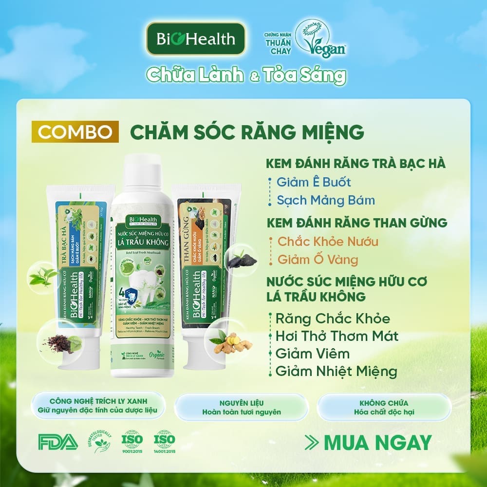 Combo chăm sóc răng miệng thuần chay Biohealth Hơi Thở Tươi Mát 2in1 3