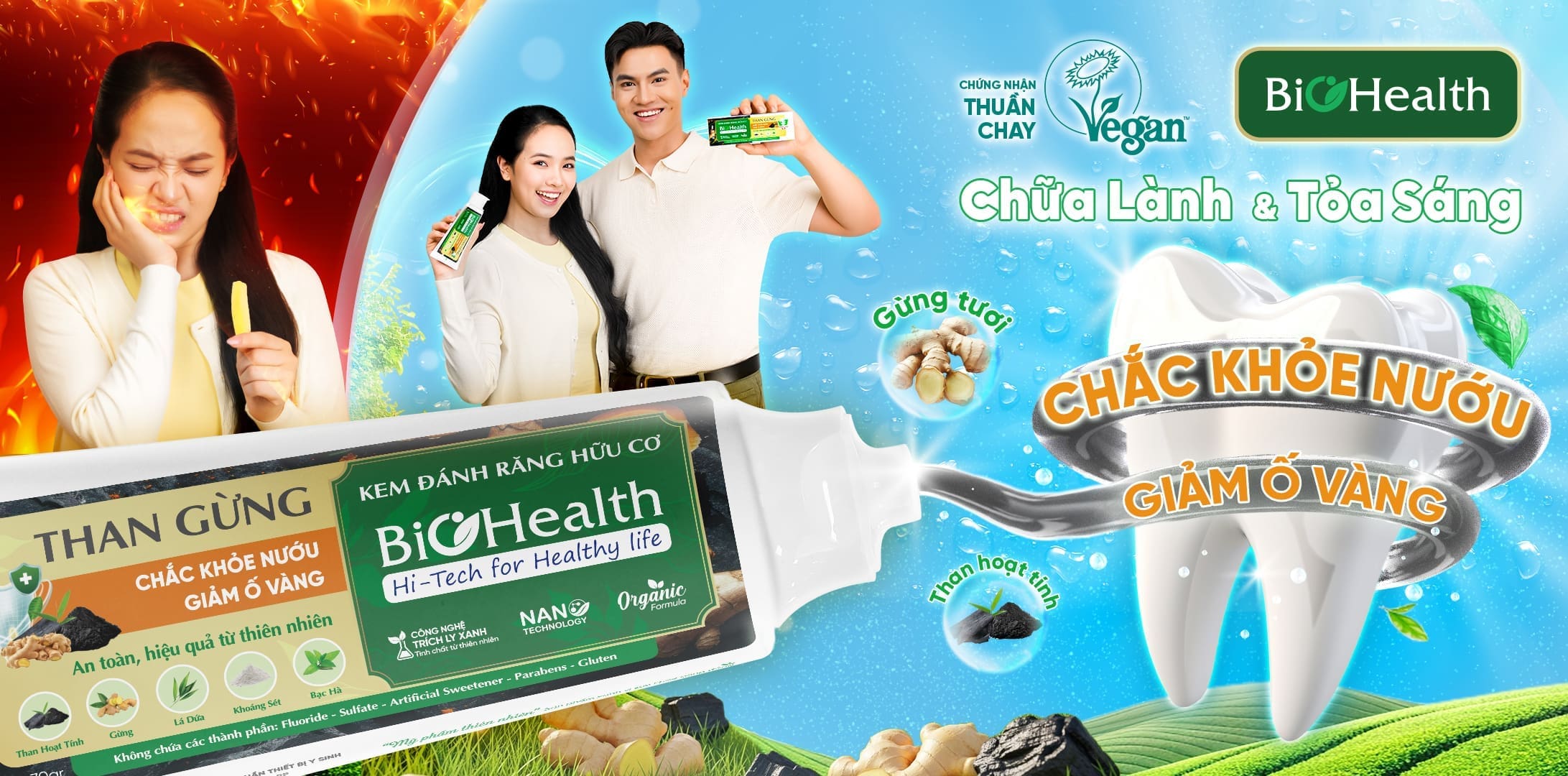 Mỹ phẩm Thiên Nhiên Thuân Chay Việt, Chuẩn Sống Xanh Mỗi Ngày - BioHealth - Kem đánh răng than gừng