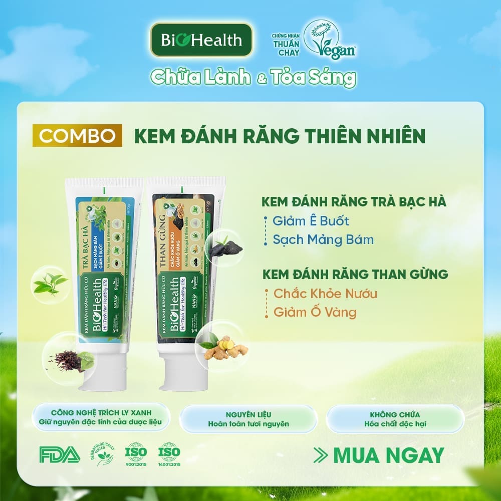 Combo chăm sóc răng miệng thuần chay Biohealth Hơi Thở Tươi Mát 2in1 4