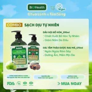 Combo Tắm Gội Thanh Lọc & Dịu Nhẹ BioHealth (Dầu Gội Bồ Hòn 290ml & Gel Tắm Rau Má 470ml)